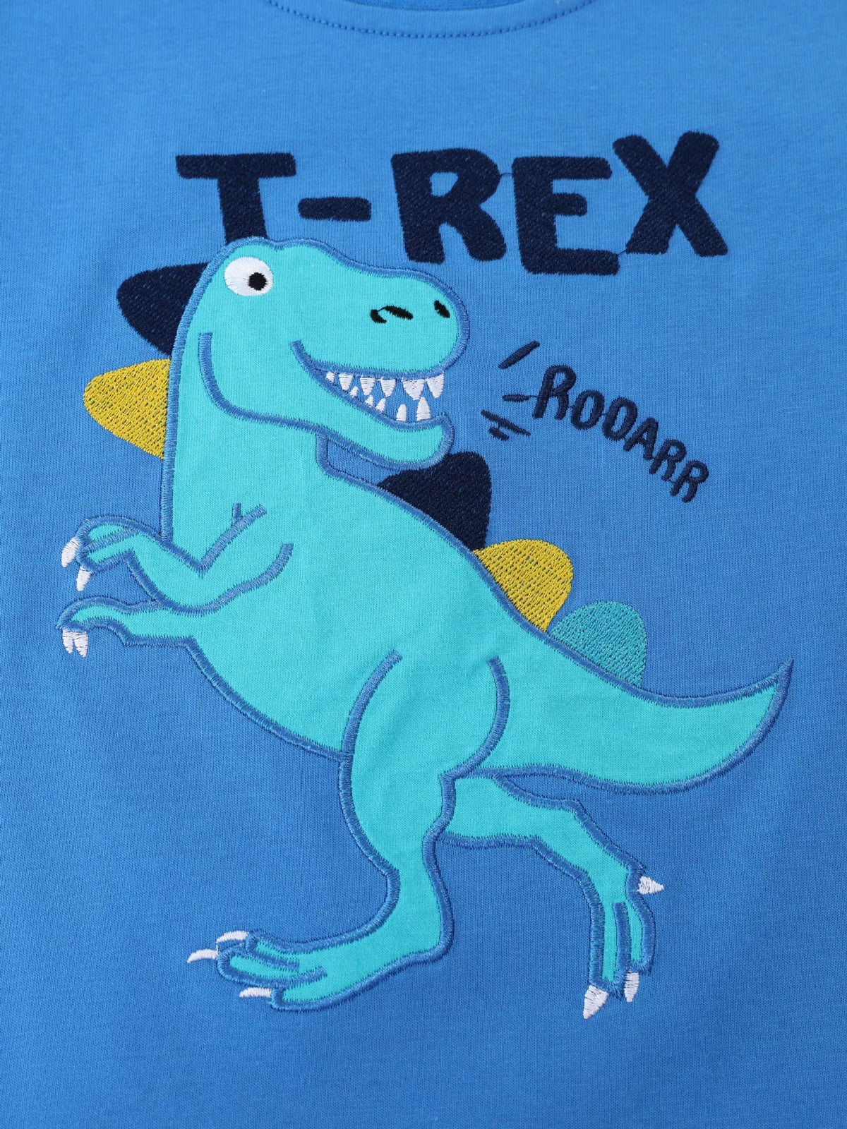 Dinosaur Embroidered Short Sleeve Tee in Peacock Blue, product view 3