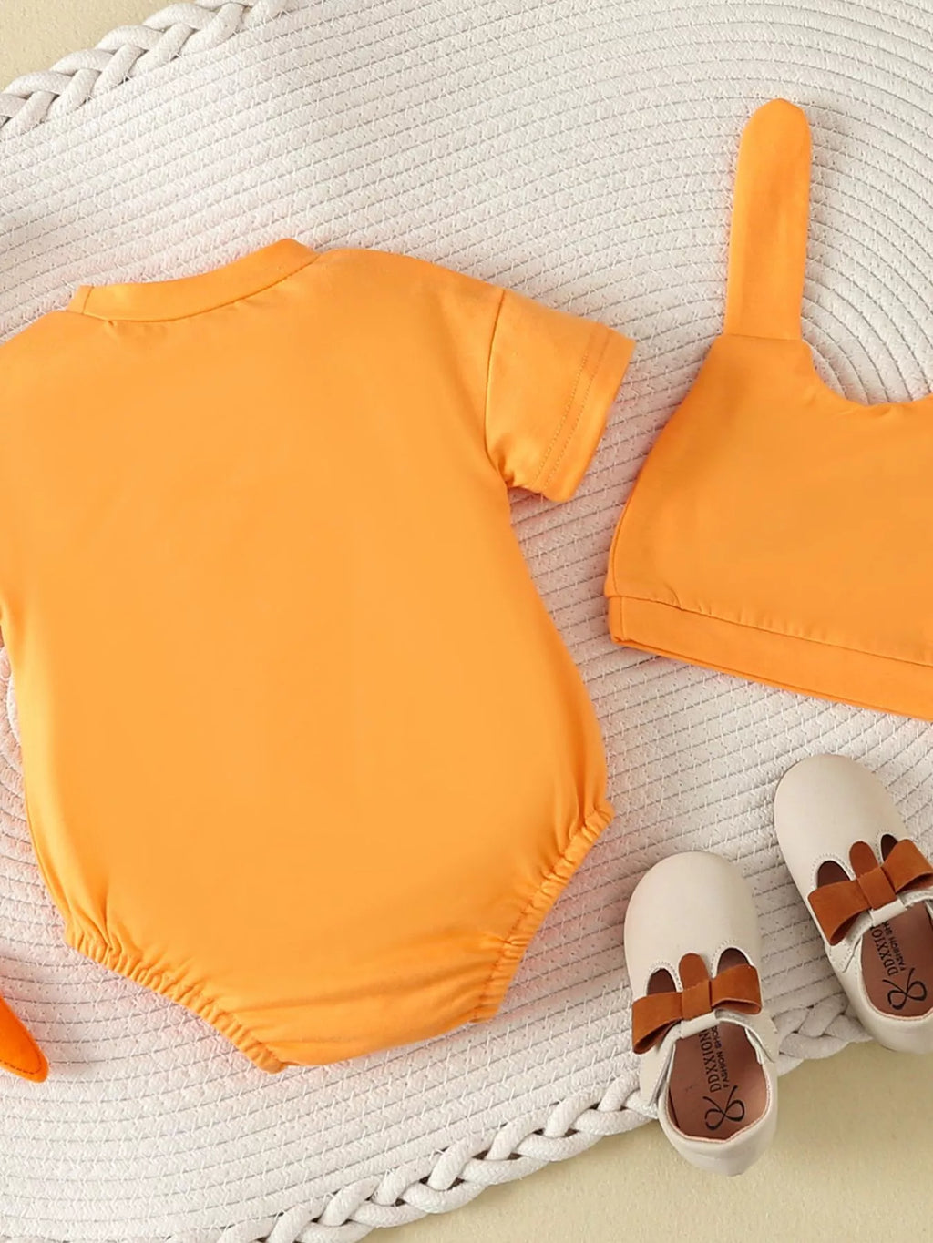 Carrot Embroidered Round Neck One-Piece & Hat Set in Orange, product view 6