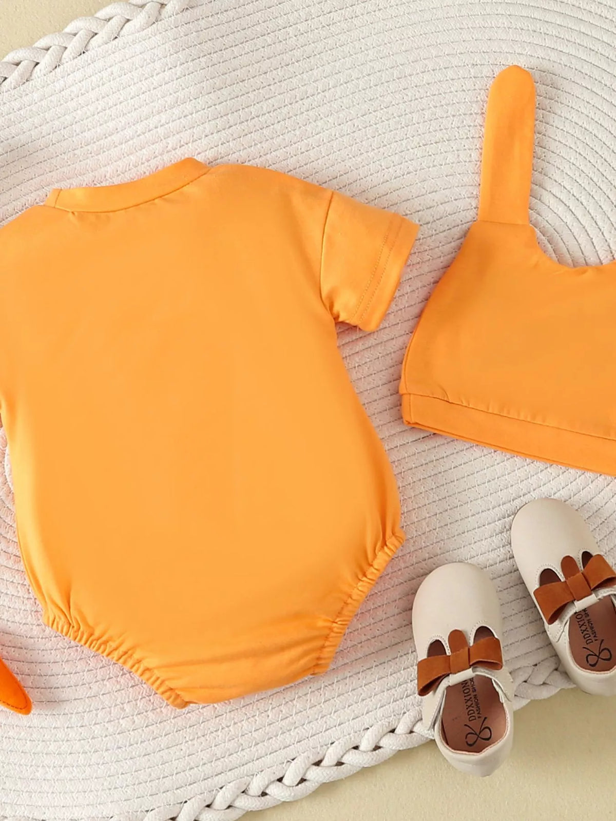 Carrot Embroidered Round Neck One-Piece & Hat Set in Orange, product view 6