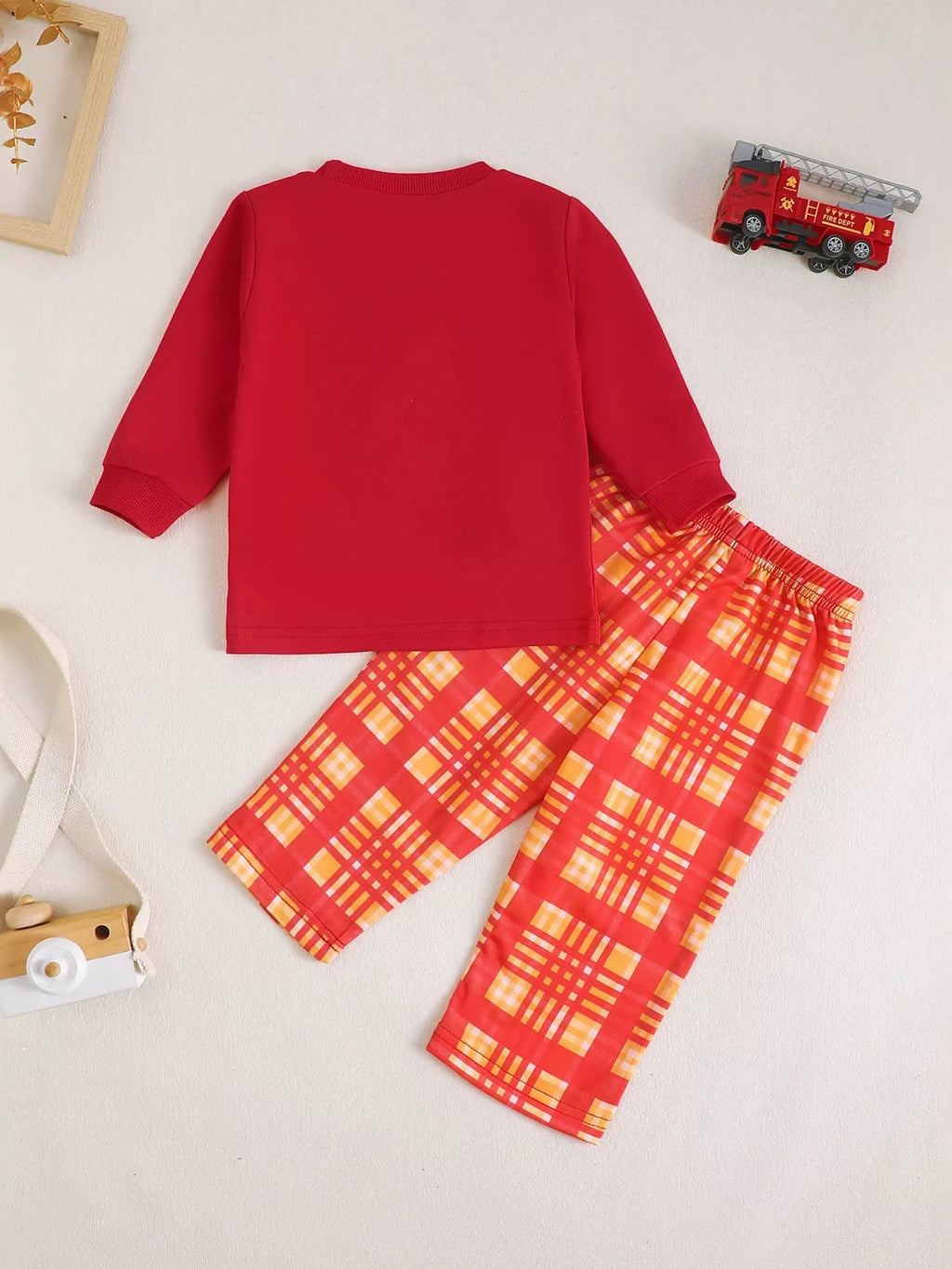 Fire Truck Embroidered Top and Pants Set in Red, product view 9