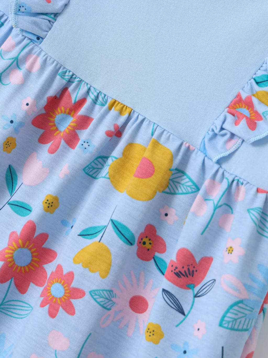 Ruffled Floral Print Dress in Lake Blue, product view 4