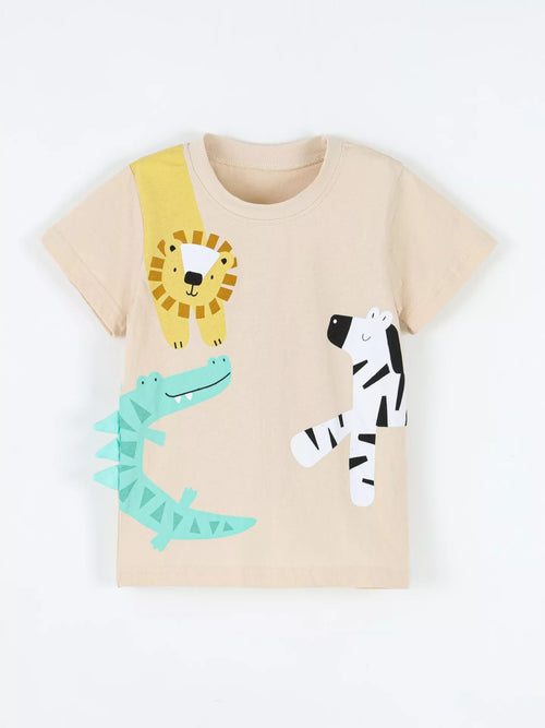 Animal Print Round Neck Tee in Cream White, product view 2