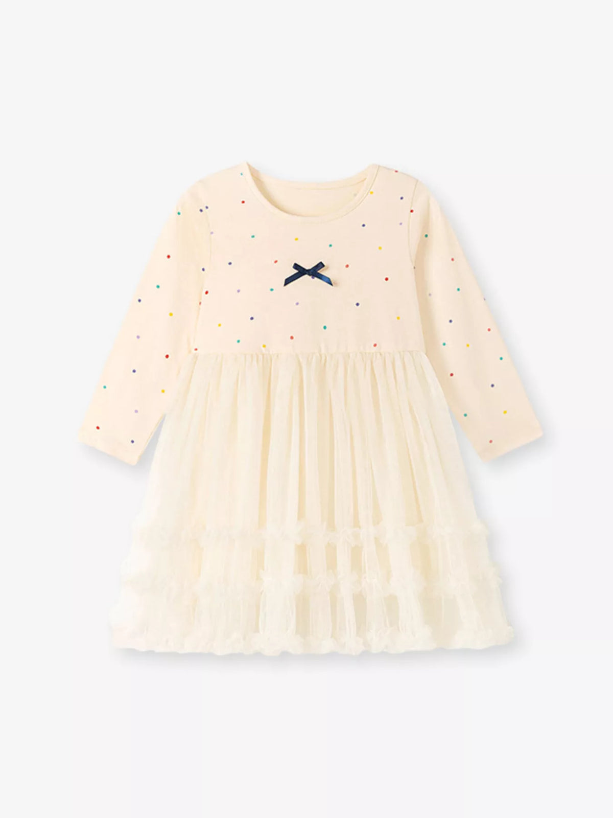 Tulle Dress with Polka Dots and Bow Detail in Cream, product view 2