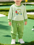 Golf Cart Striped Top and Pants Set in Light Green, product view 1