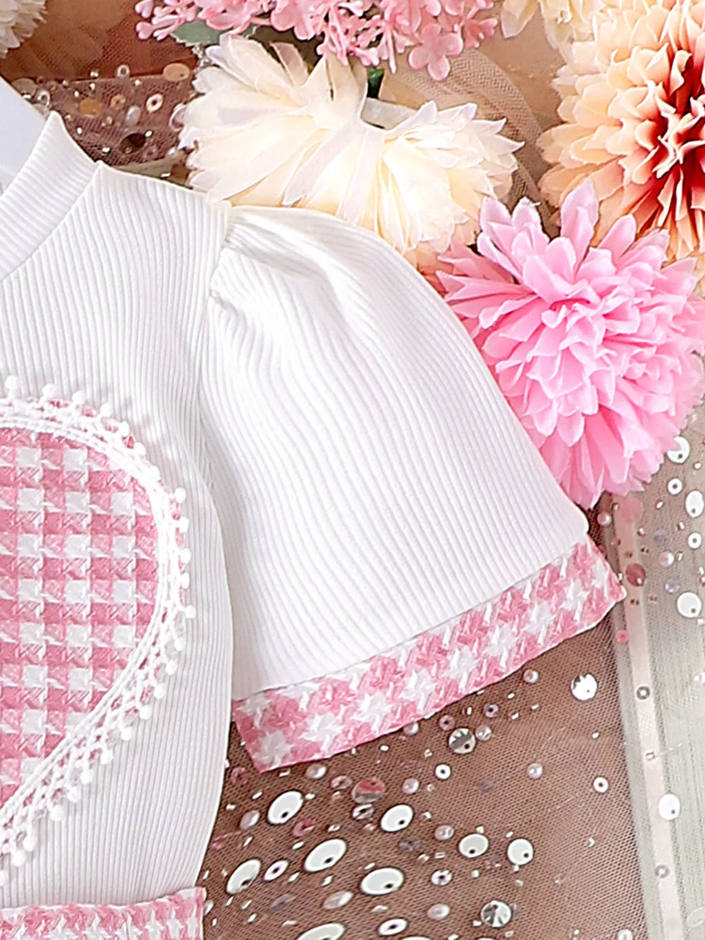 Heart Short Sleeve Top and Skirt Set in Pink, product view 4