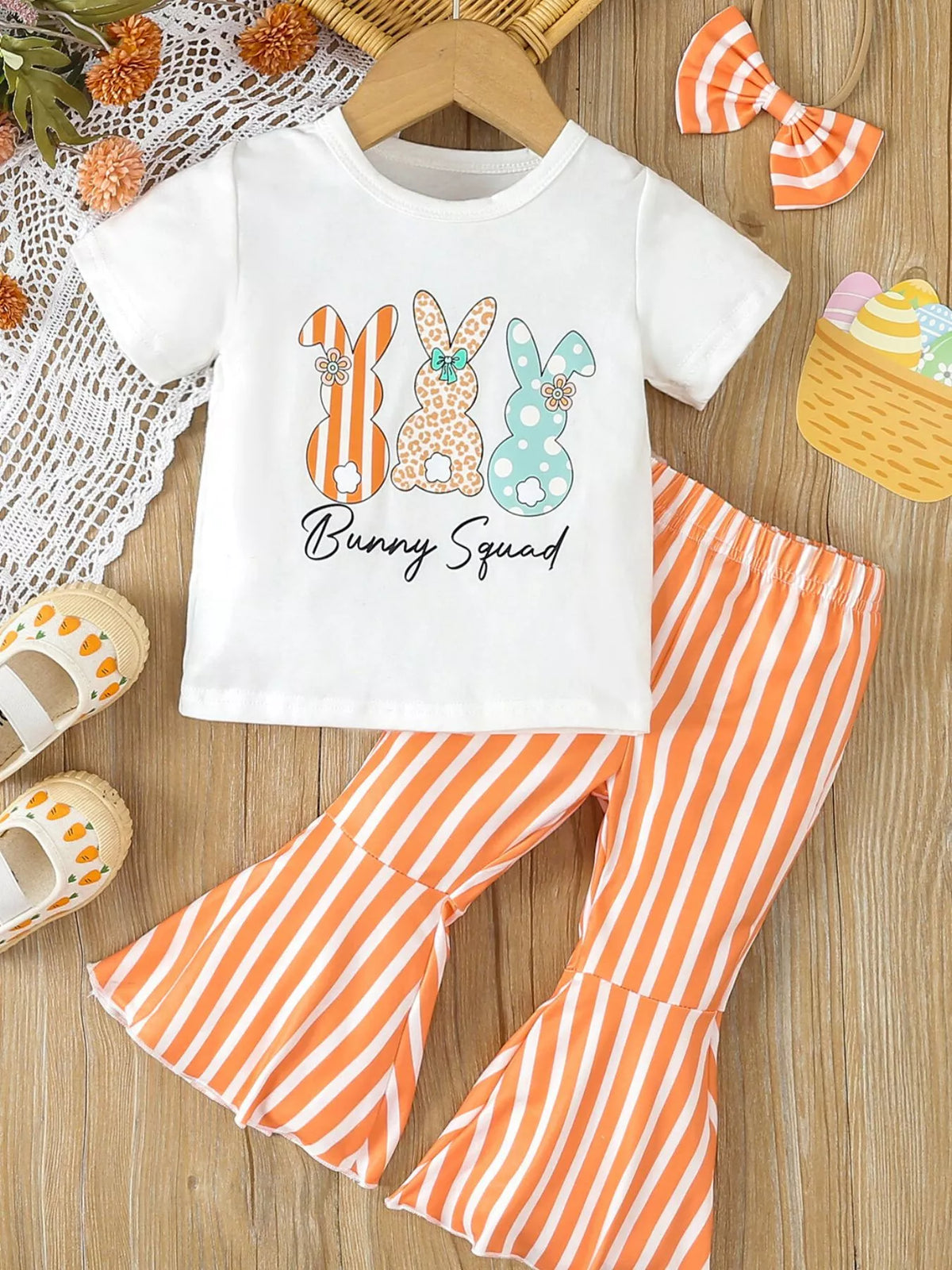 Bunny Round Neck Tee and Pants Set in White, product view 2