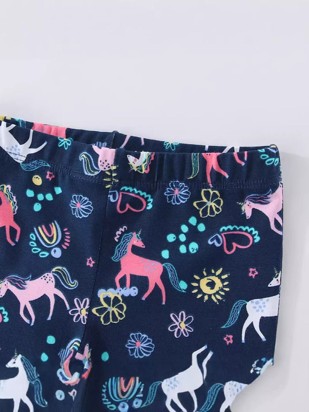 Unicorn Print Flare Leggings in Dark Navy, product view 3