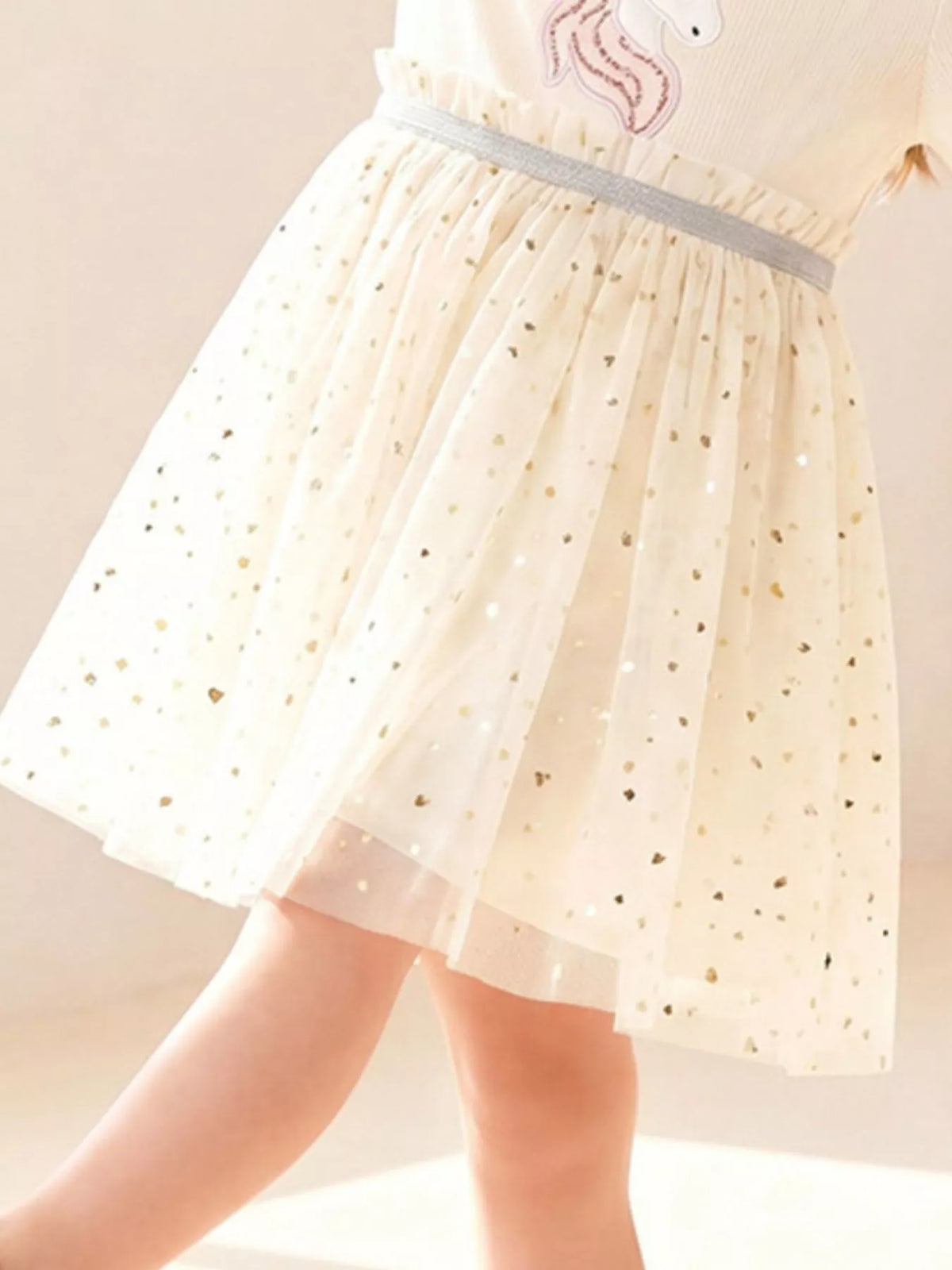 Unicorn Applique Ruffle Trim Tulle Dress in Cream, product view 4