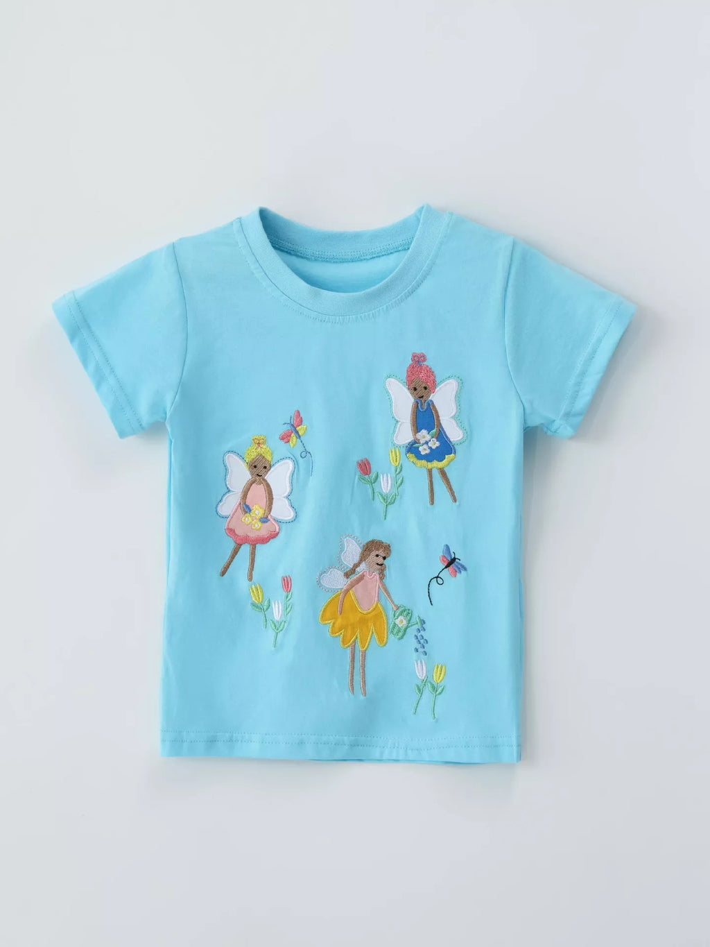 Embroidered Round Neck T-Shirt in Lake Blue, product view 2