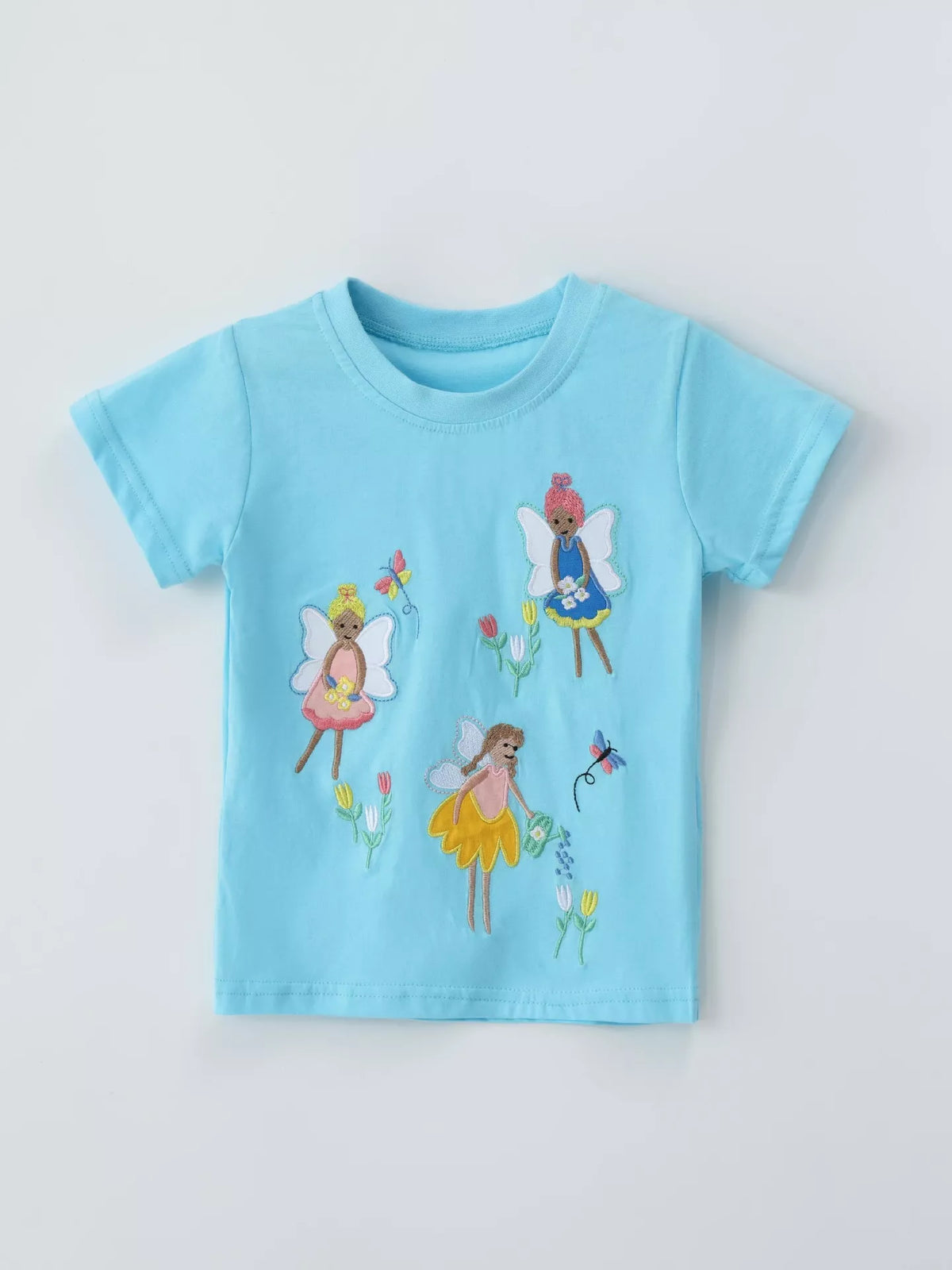 Embroidered Round Neck T-Shirt in Lake Blue, product view 2