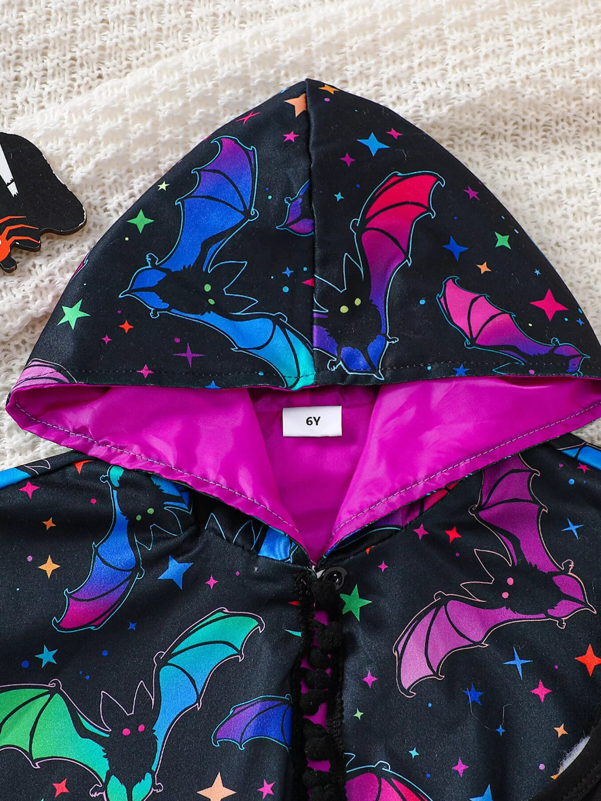 Halloween Bat Print Hooded Cape and Tulle Dress Set in Purple, product view 5