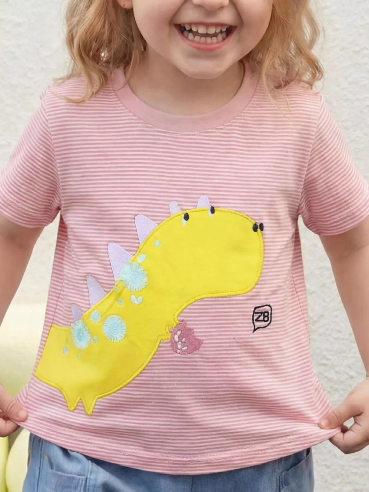 Striped Dinosaur Short Sleeve Tee in Orange, product view 1