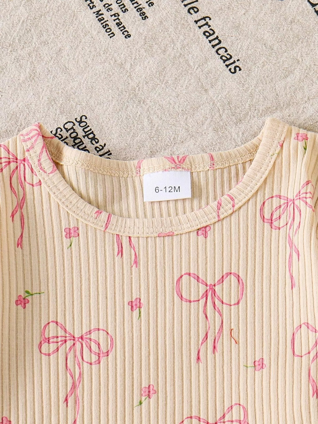 Bow Ribbed Knit Top and Shorts Set in Apricot, product view 4