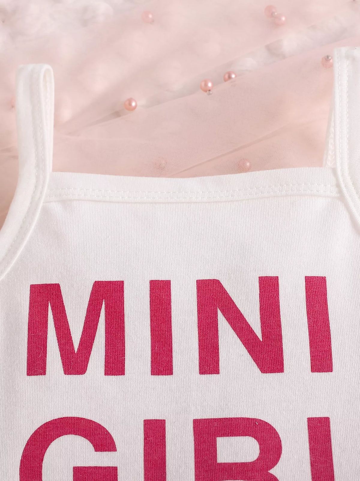 Letter Graphic Cami and Bow Skort Set in White, product view 3