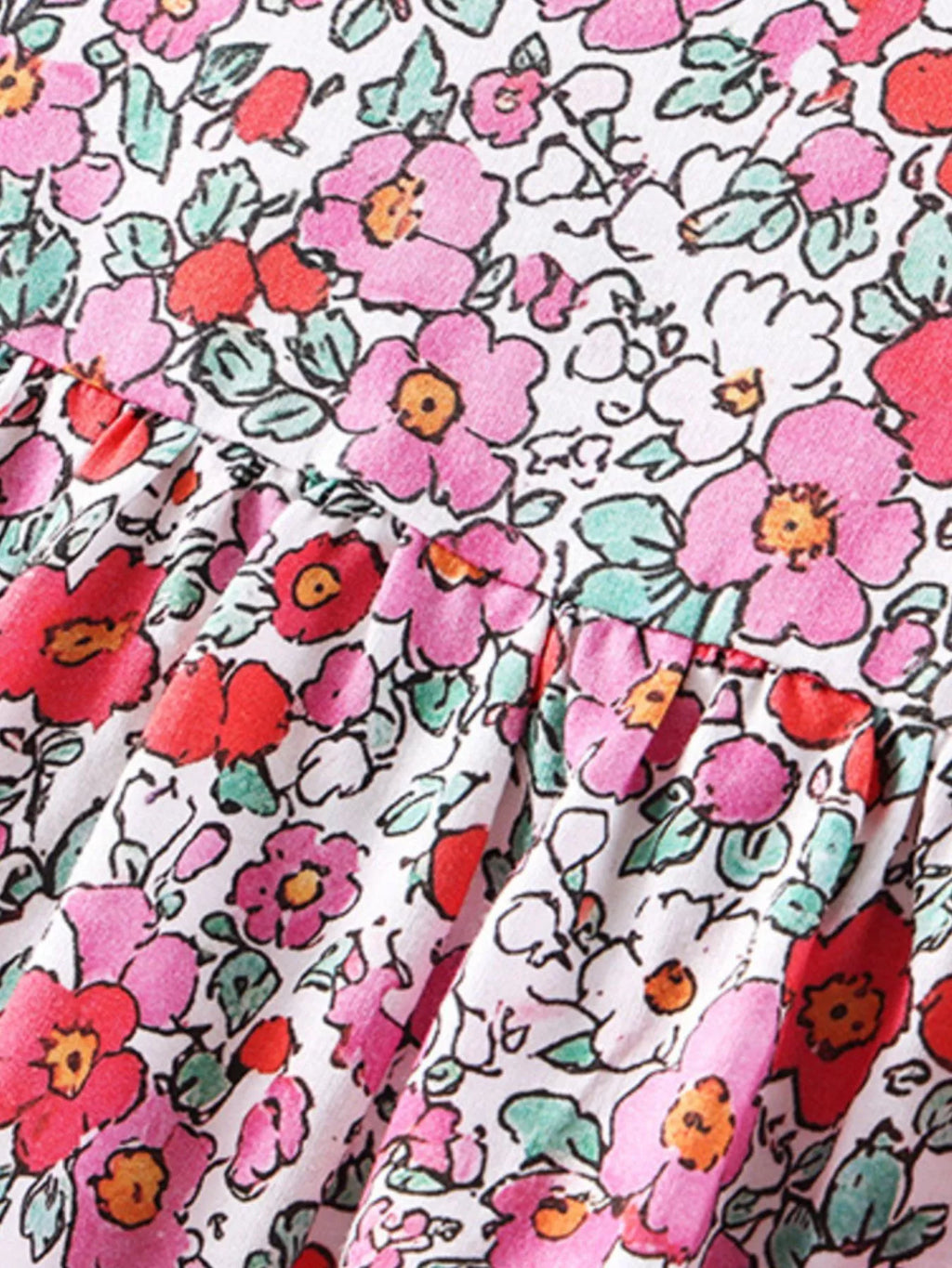 Floral Print Short Sleeve A-Line Dress in Pink, product view 5