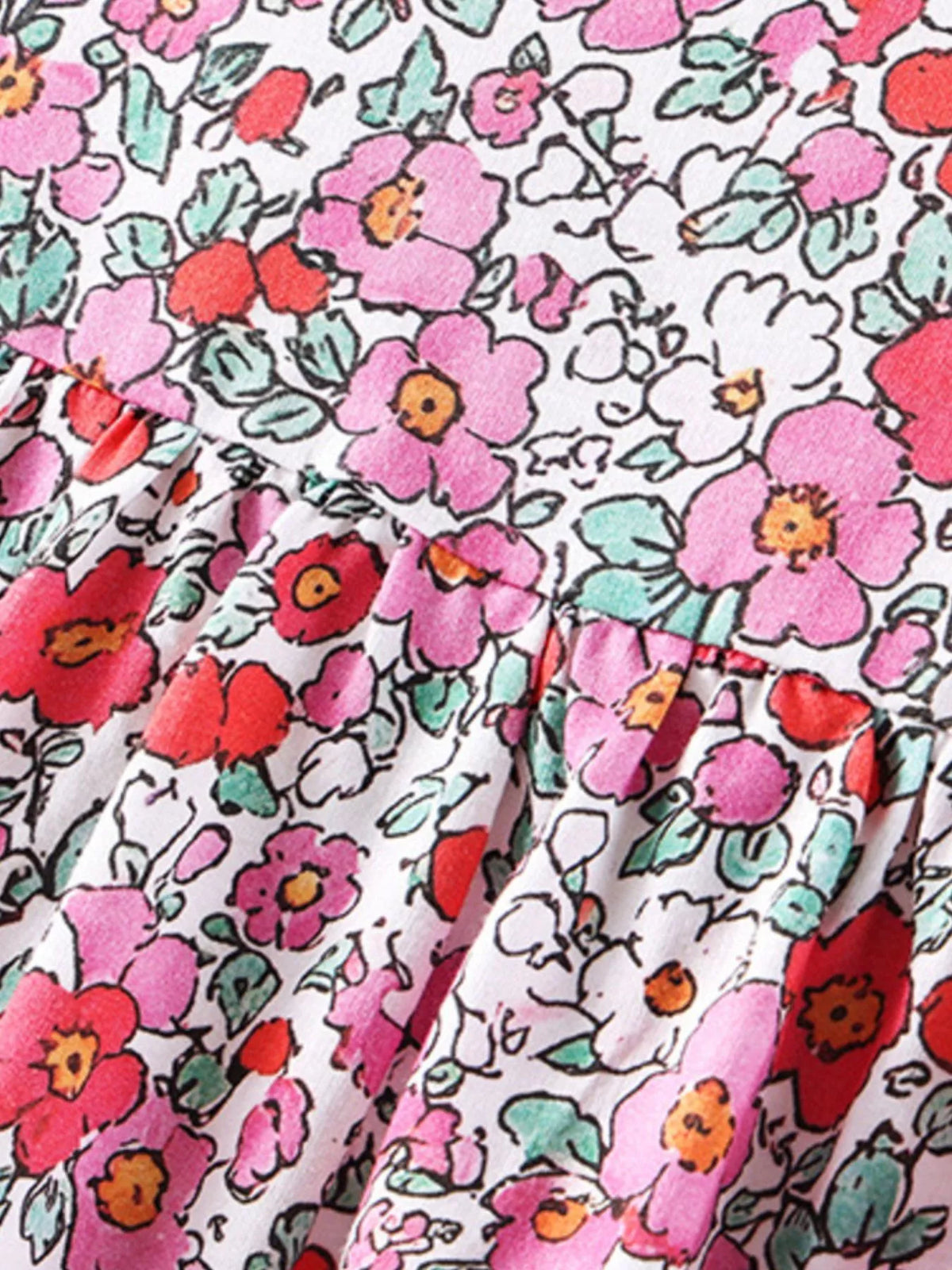Floral Print Short Sleeve A-Line Dress in Pink, product view 5