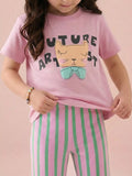 Cat Graphic Round Neck T-Shirt in Pink, product view 1
