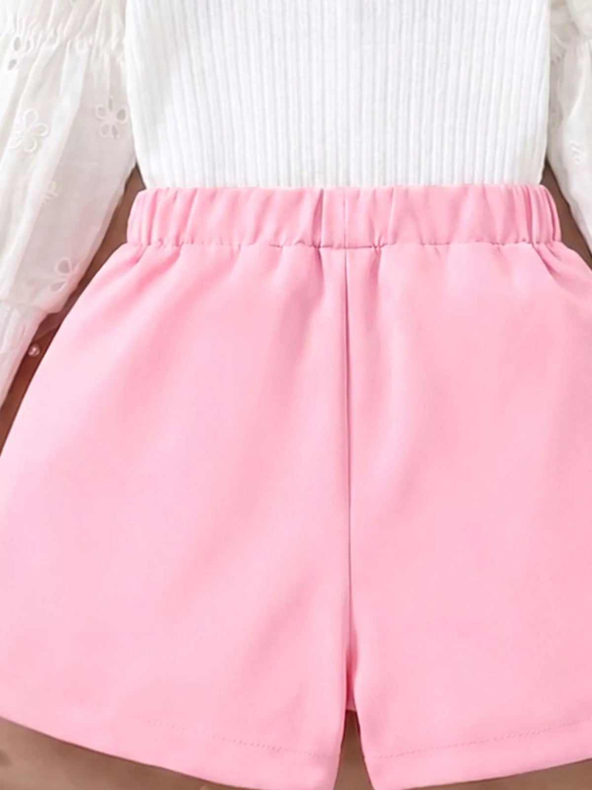 Ribbed Knit Top and Shorts Set in White, product view 4