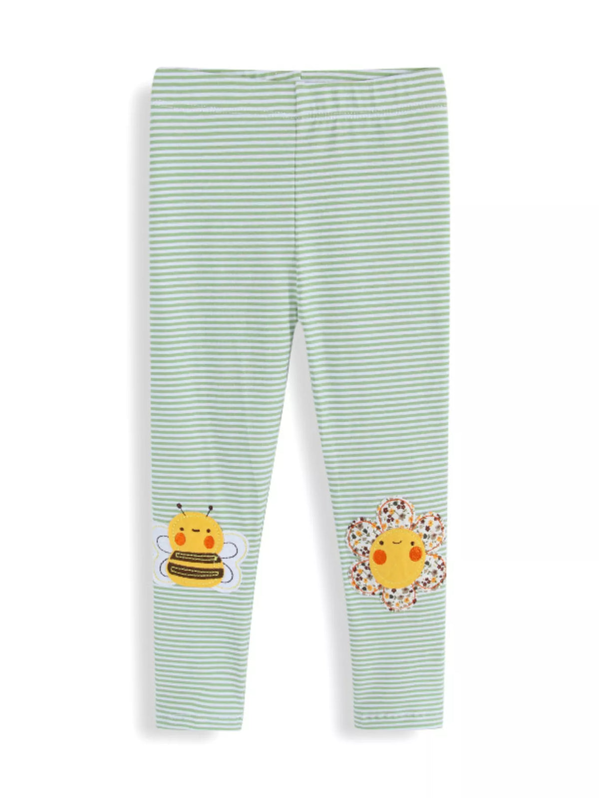 Striped Bee Flower Appliqued Leggings in Matcha Green, product view 2
