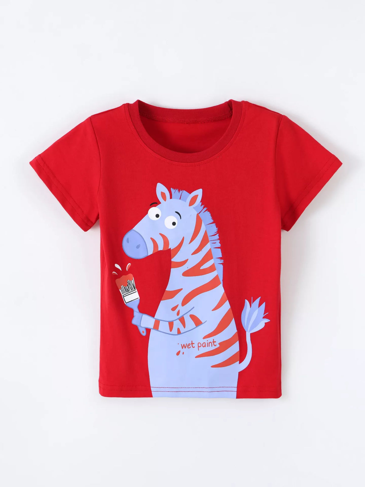 Zebra Round Neck T-Shirt in Red, product view 2