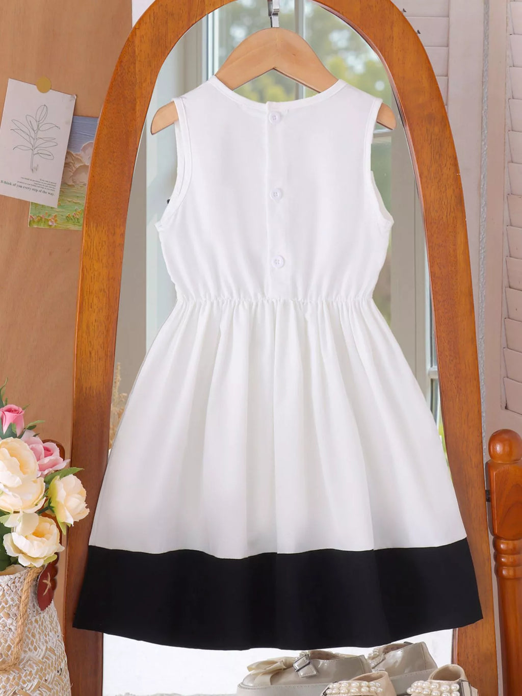 Sequin Flower Sleeveless Dress in White, product view 5