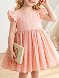Eyelet Flutter Sleeve Dress in Pale Blush, product view 1