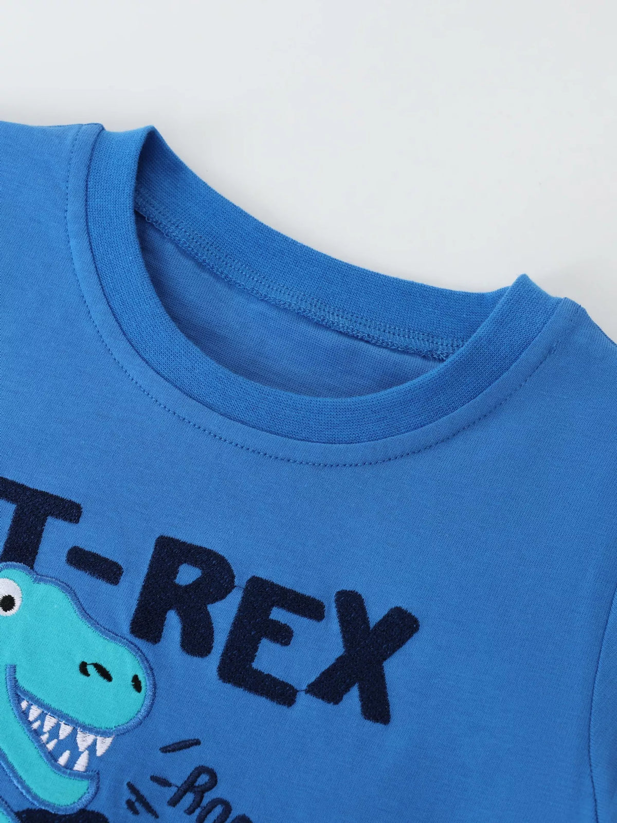Dinosaur Embroidered Short Sleeve Tee in Peacock Blue, product view 2