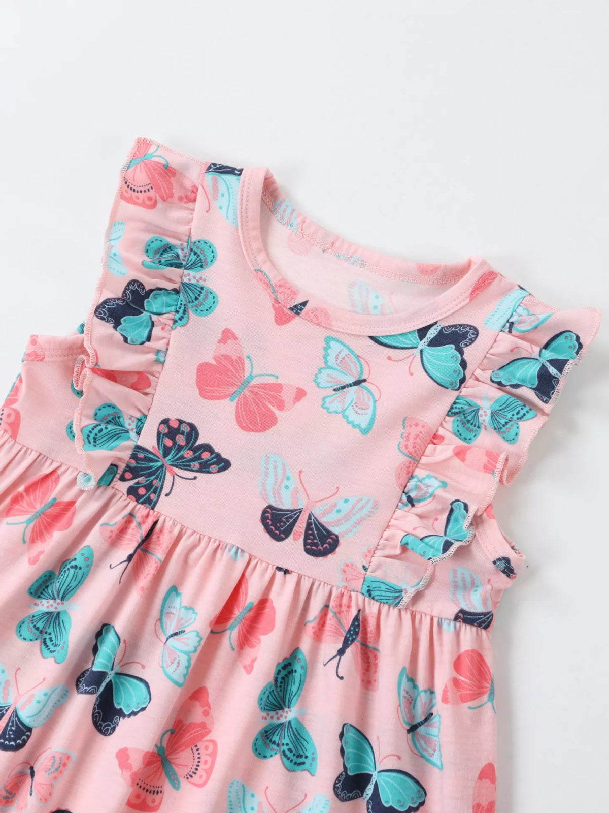 Butterfly Print Ruffle Sleeve Dress in Pink, product view 2