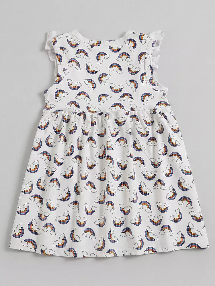 Rainbow Print Ruffle Sleeve Dress in Grandma Gray, product view 5