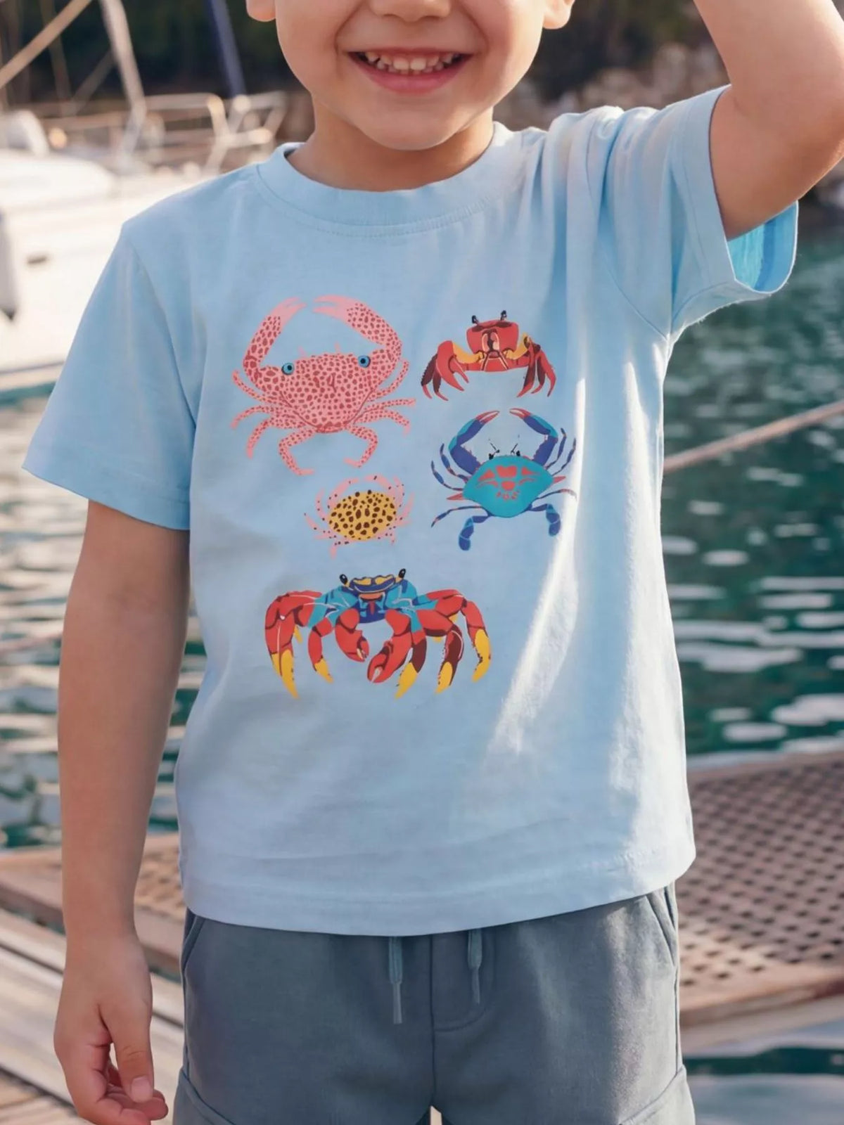 Crab Round Neck T-Shirt in Light Blue, product view 1
