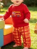Fire Truck Embroidered Top and Pants Set in Red, product view 1