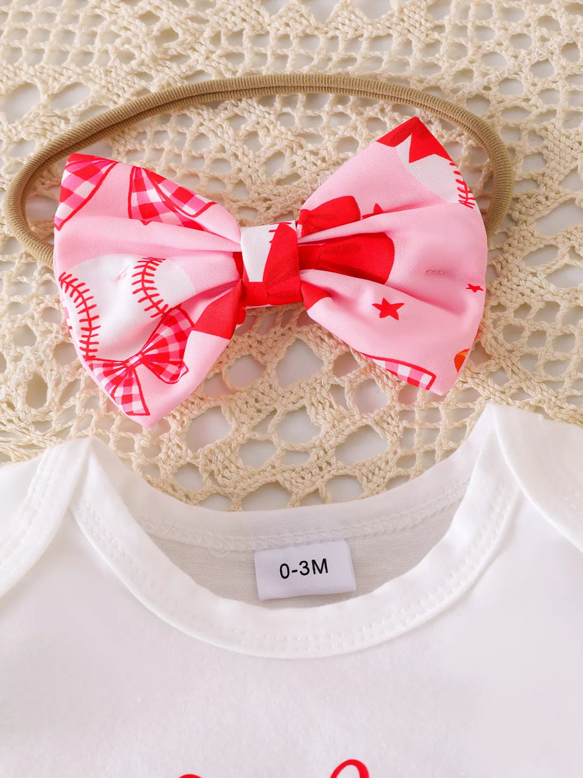 Letter Graphic Bodysuit and Skirt Set with Headband in White, product view 2