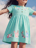 Bunny Print Button Detail Dress in Green, product view 1