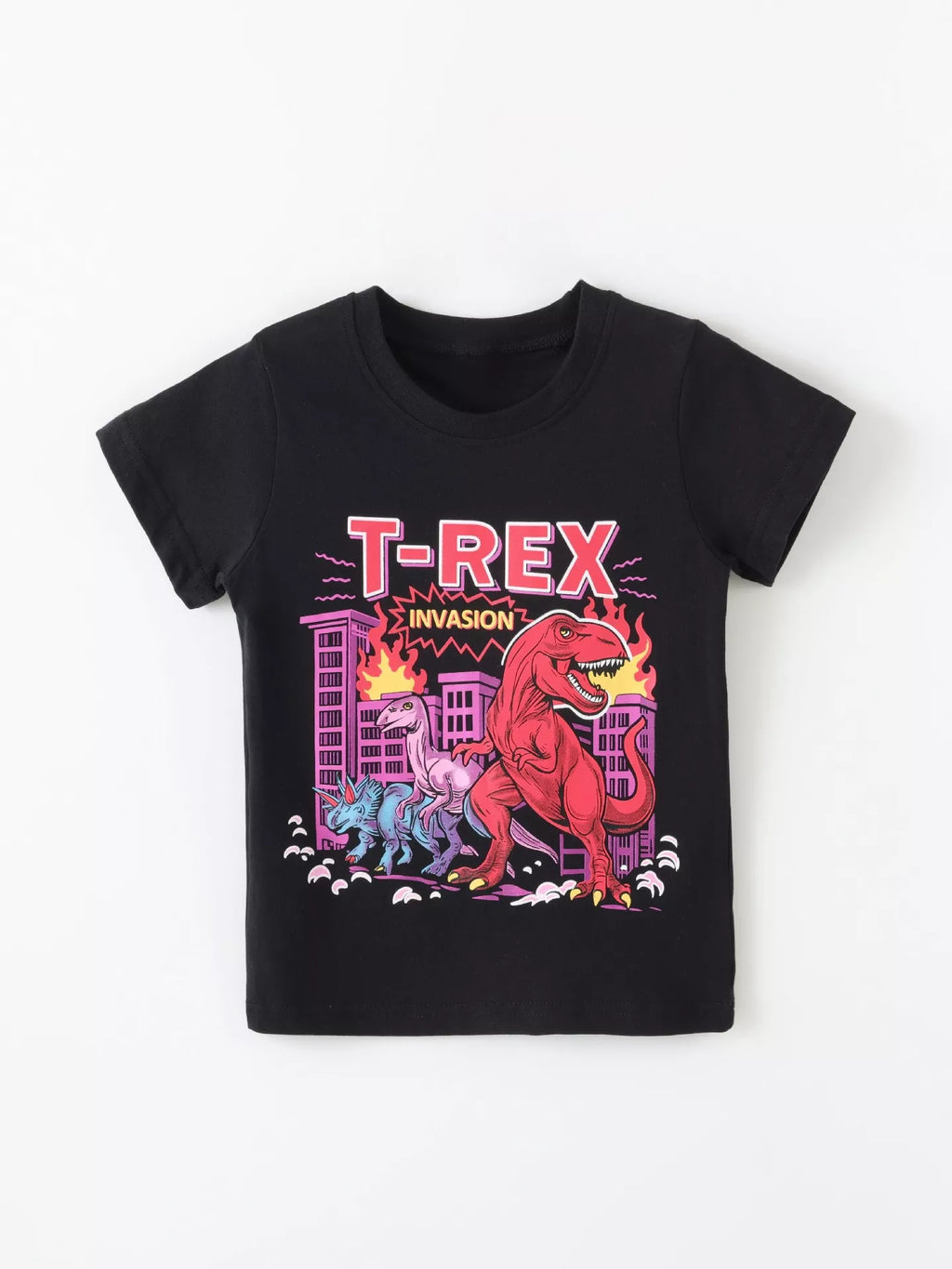 T-Rex Invasion Graphic T-Shirt in Black, product view 2