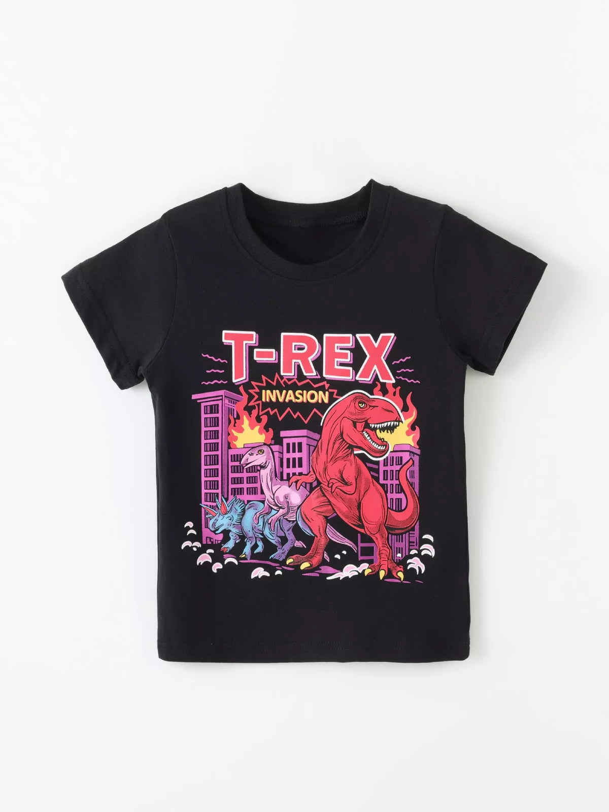 T-Rex Invasion Graphic T-Shirt in Black, product view 2