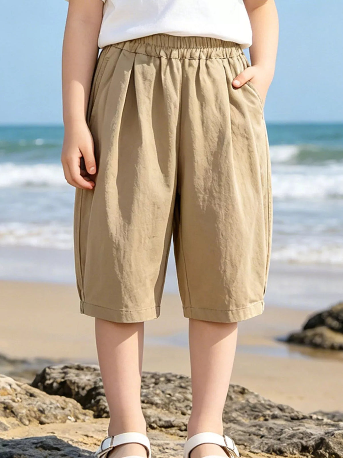 Casual Elastic Waist Capris in Camel, product view 1