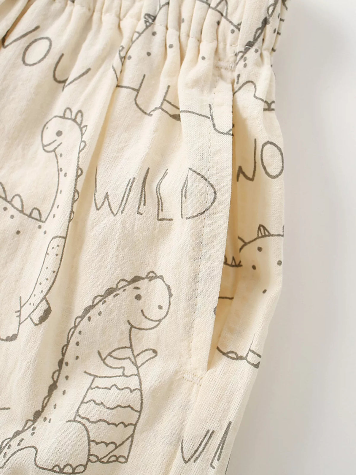 Dinosaur Print Elastic Waist Pants in Cream, product view 4