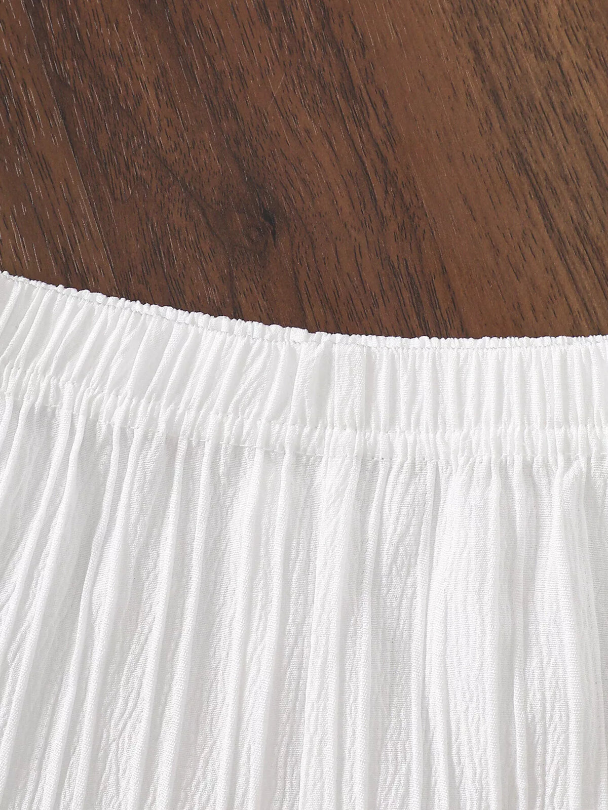 Crochet Trimmed Top and Pants Set in White, product view 5