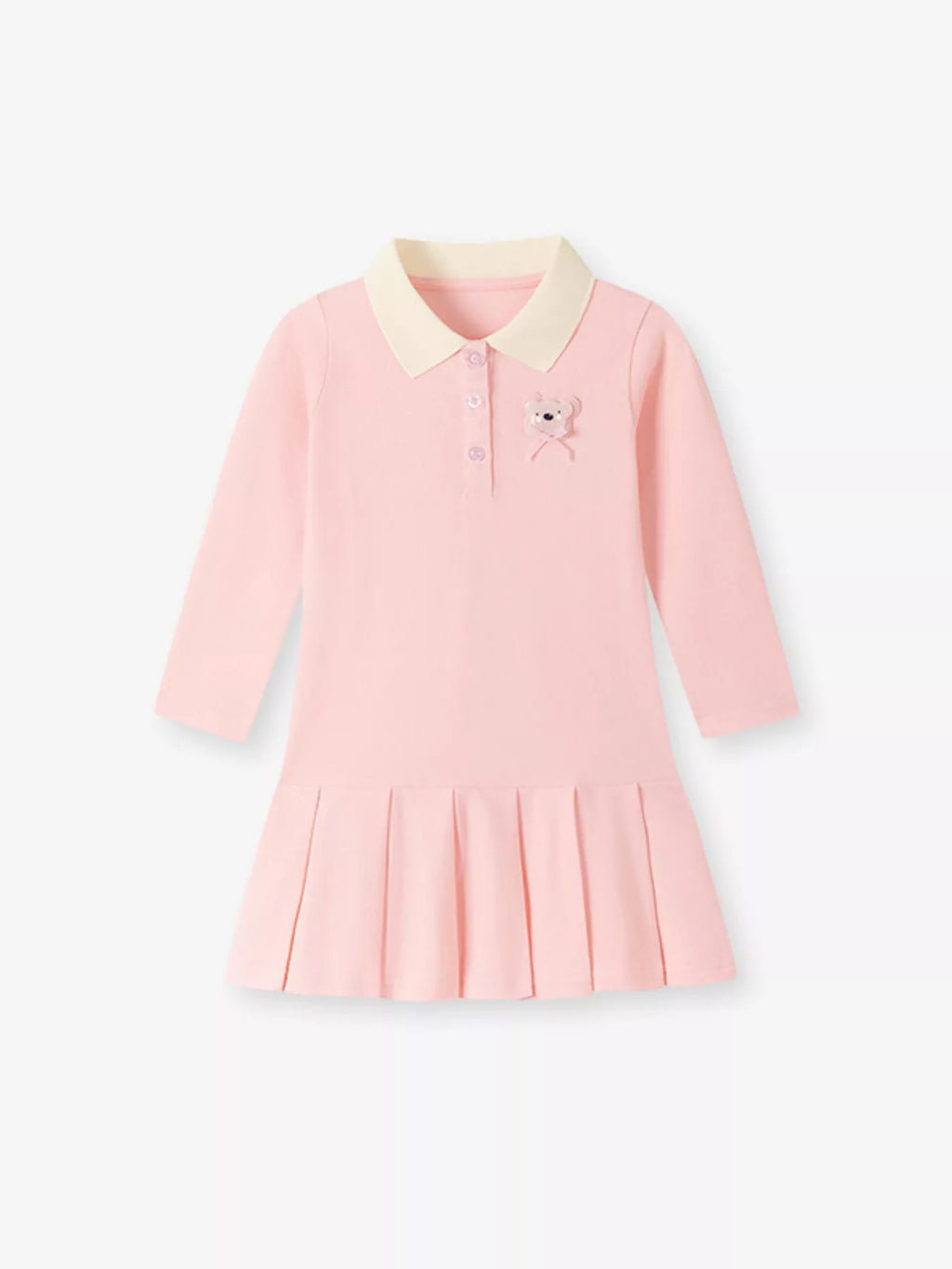 Pleated Polo Collar Long Sleeve Dress in Blush Pink, product view 2