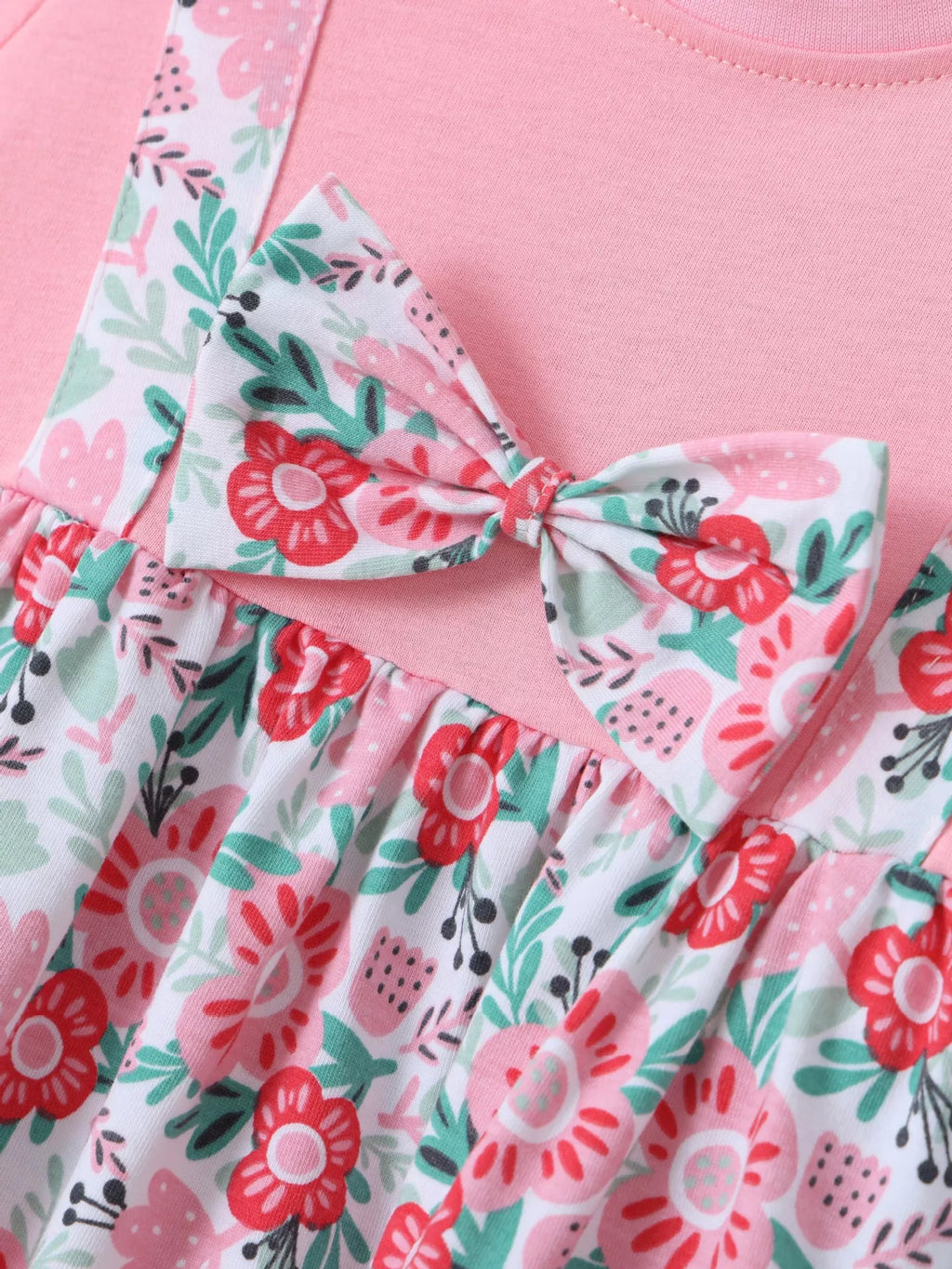 Floral Print Bow Detail Dress in Peach Color, product view 3
