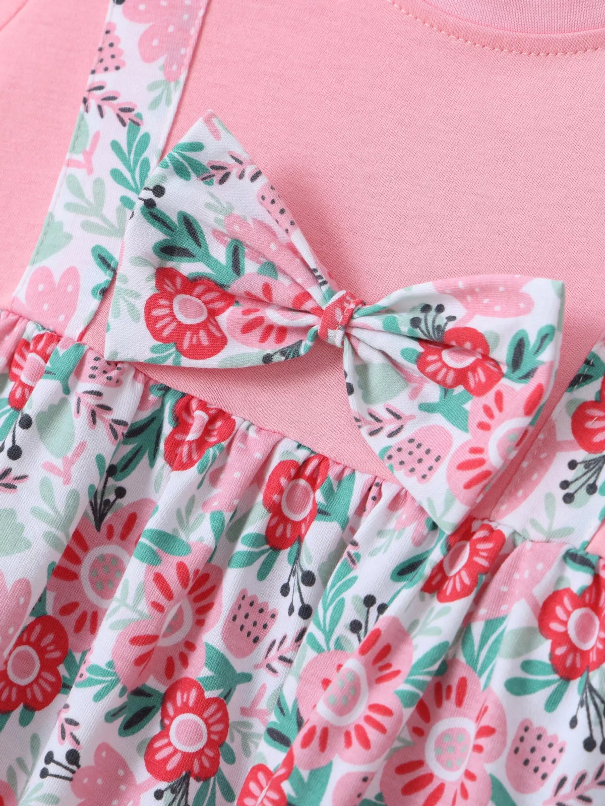 Floral Print Bow Detail Dress in Peach Color, product view 3