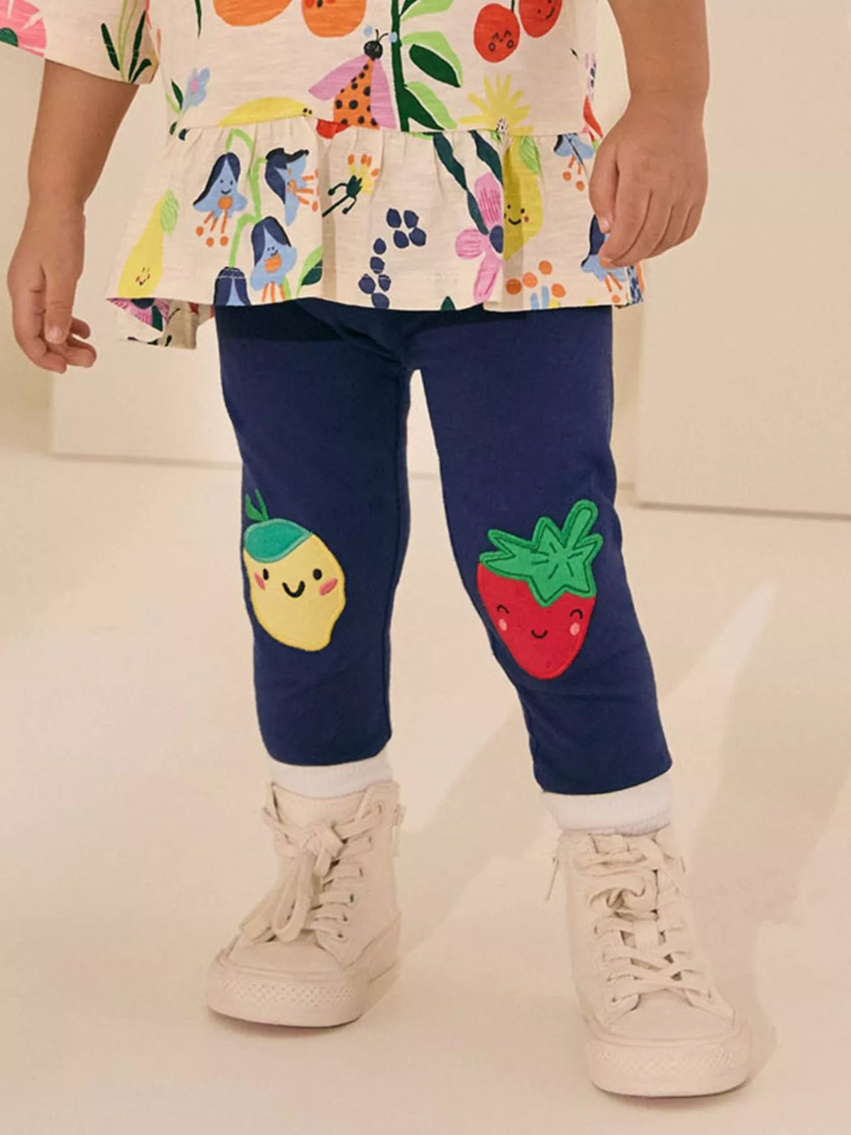 Fruit Applique Knit Leggings in Dark Navy, product view 1