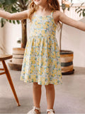 Floral Print Spaghetti Strap Dress in Light Yellow, product view 1