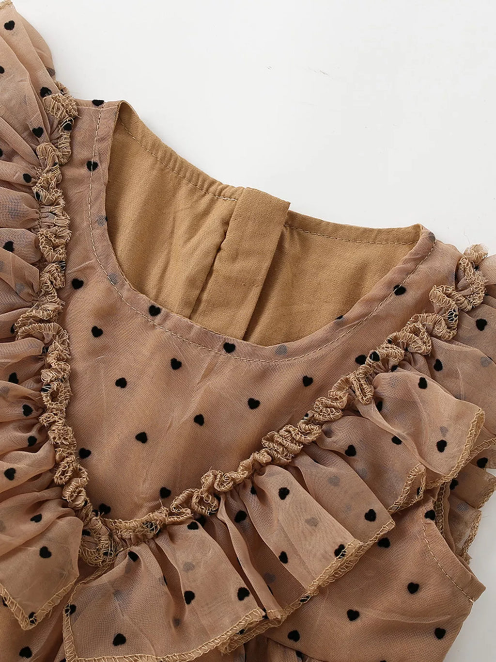 Polka Dot Ruffle Dress in Caramel, product view 3