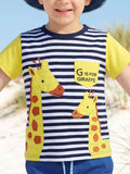 Giraffe Embroidered Striped T-Shirt in Yellow, product view 1