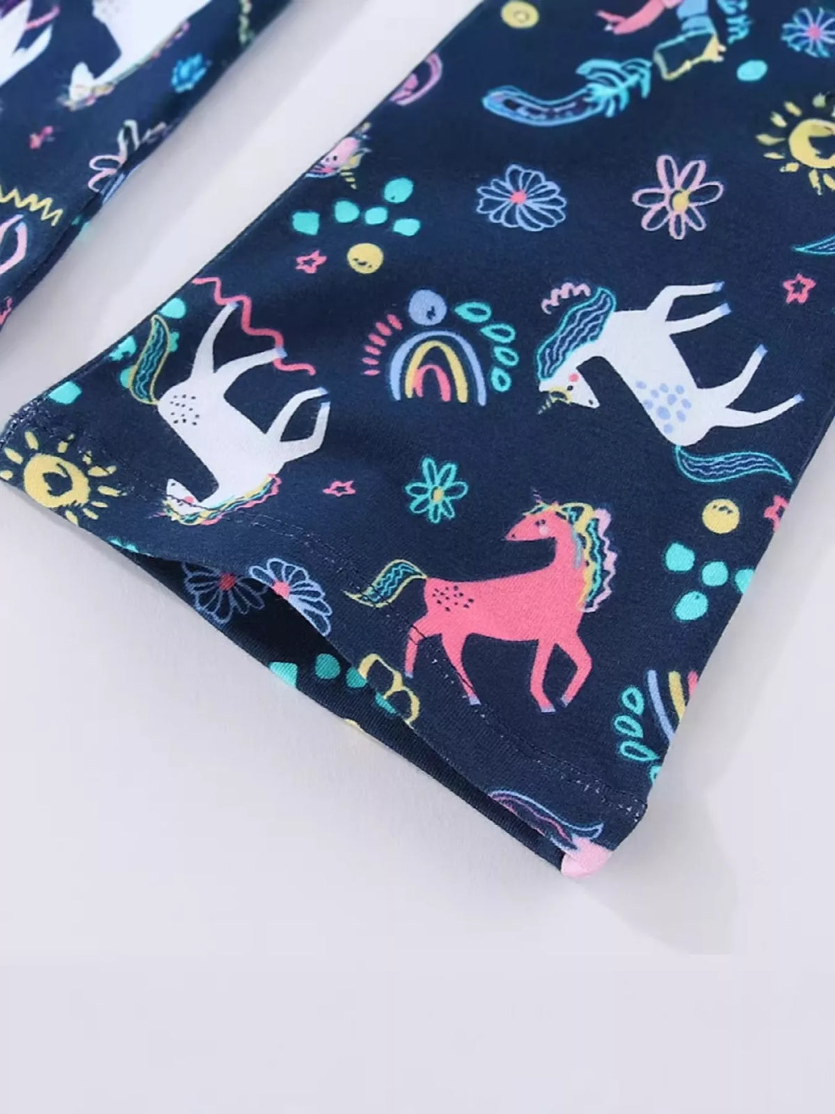 Unicorn Print Flare Leggings in Dark Navy, product view 4