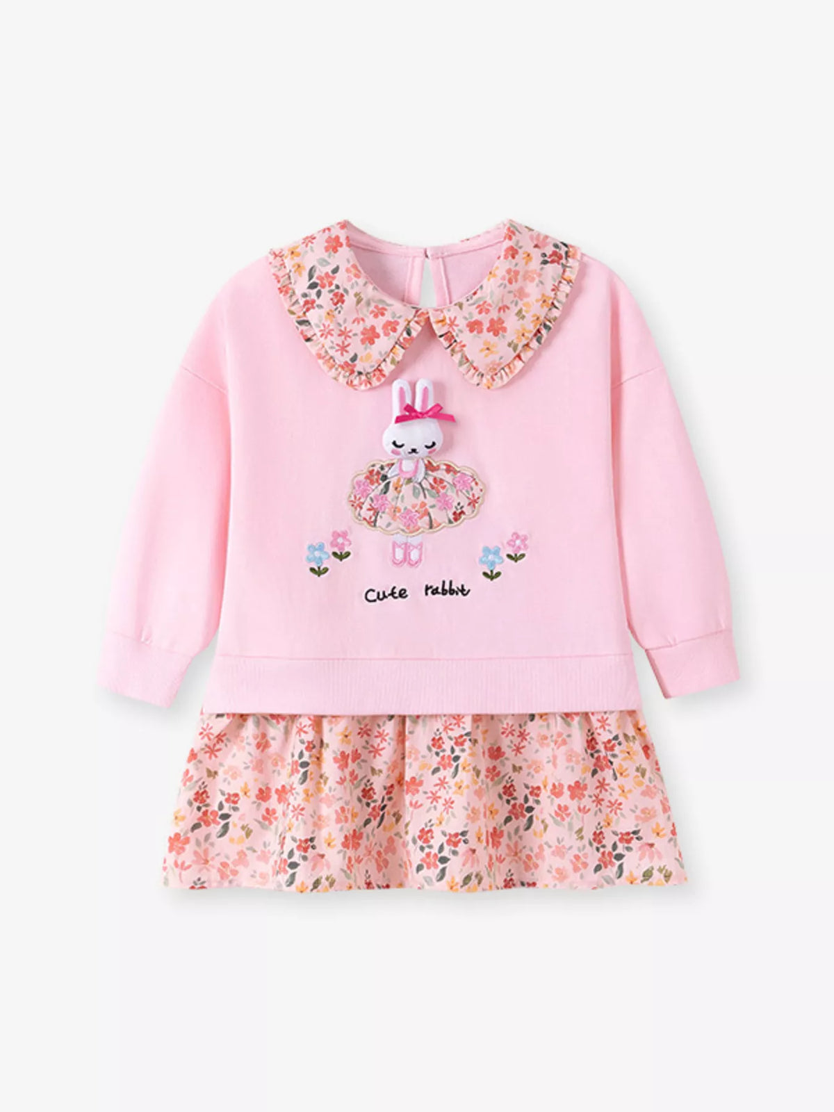 Rabbit Floral Sweatshirt Dress in Blush Pink, product view 2