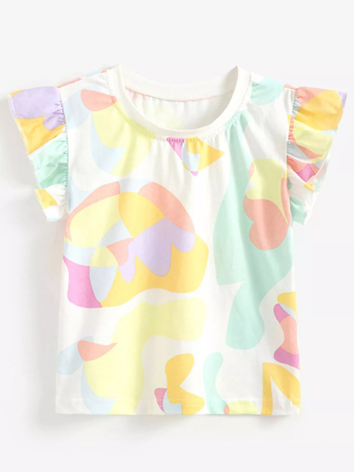 Abstract Print Ruffle Sleeve T-Shirt in Multicolor, product view 2