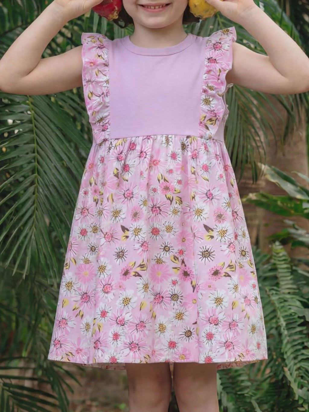 Floral Ruffle Sleeve Dress in Light Purple, product view 1