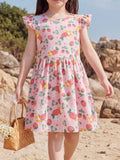 Strawberry Print Ruffle Sleeve Dress in Pink, product view 1